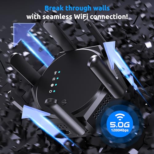 1200Mbps Dual Band (5GHz/2.4GHz) WiFi Extender Signal Booster,WiFi Repeater Covers Up to 12880Sq.ft and 60 Devices,Internet Booster with Ethernet Port for Home Wireless (Black)