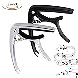 ONME 2 Pack Guitar Capo for Acoustic Electric Guitars Ukulele Banjo Mandolin Bass, Ultra Lightweight String Capo for 6 String Instruments - Black and Silver