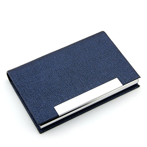 Partstock(TM) PU Leather and Stainless steel Business Name Card Holder Wallet Leather Credit card ID Case / Holder 25 Name Cards Case with Magnetic Shut.Perfect Gift.(Blue)