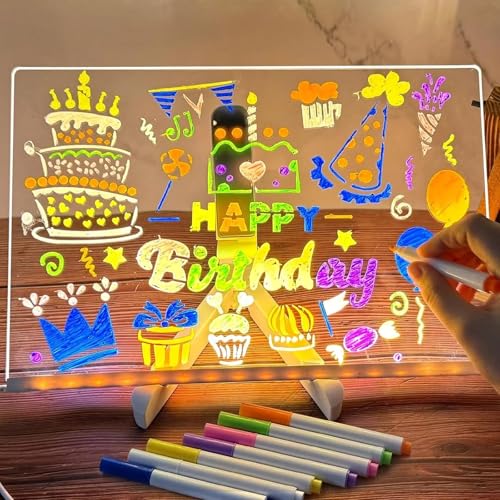 LED Drawing Board, Creative Magical Board with 7 Pcs Colored pen, Home Application and Painting for Doodle Glow, Acrylic Dry Erase Board with Light, 30 * 20 CM