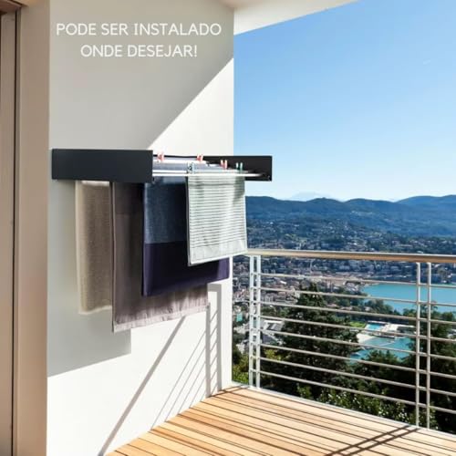 Varal de Parede Magico Dobrável Retrátil 80cm 5 Varetas Recolhível Invisível Mágico Roupas Apartamento Espaço Pequeno