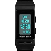 Men's Digital Sports Black Rectangular Watch Waterproof LED Screen Large Face Military Luminous Stopwatch Alarm Army Outdoor Watch