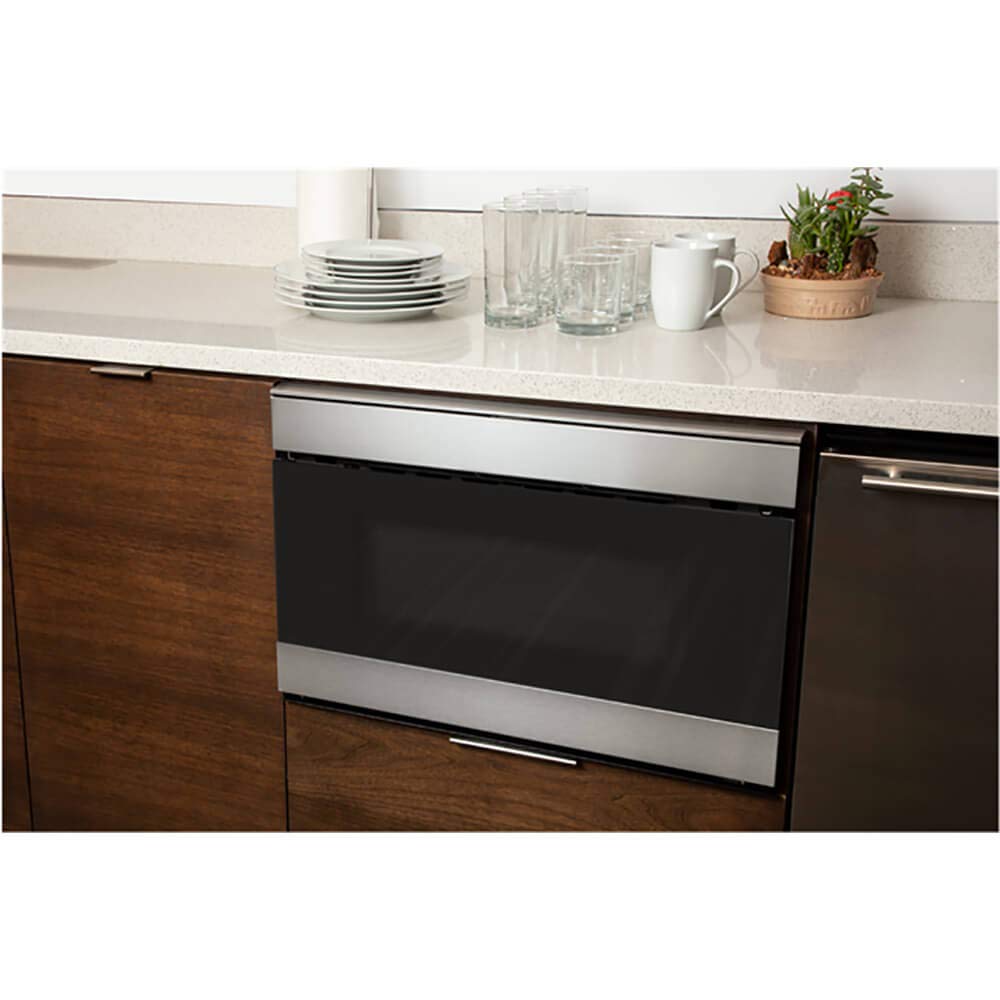 SHARP SMD2489ES Smart Microwave Drawer Oven with Easy Wave Open, 24-inch, 1.2 Cubic Feet, 950 Watt, Concealed Glass Touch Control Panel, Works with Alexa Certified, Edge to Edge Black Glass, Stainless