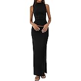 BTFBM Womens Two Piece Outfits Summer Lightweight 2026 Mock Neck Sleeveless Knit Tops Maxi Skirt Set Going Out Dress
