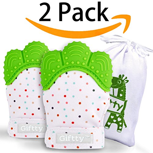 Baby Teething Mittens Self Soothing Pain Relief Mitt, Stimulating Teether Toy, Prevent Scratches Protection Glove with Travel Bag, Stay on Baby‘s Hand, Unisex for 0-6 months Baby (2 Mittens - Green) - Thumbnail 7