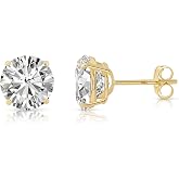 Solid 14k Yellow Gold Round Cubic Zirconia Stud Earrings - Push backs | 14k Gold Stud Earrings &amp; Butterfly Push Backs Both Stamped 14K &bull; Stud Earrings for Women &amp; Men &bull; Solitaire CZ Studs