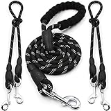 heytech Reflective Dual Dog Leash for 2 Dogs, 5 ft Main Rope with Two 2 ft Auxiliary Ropes, Double Dog Leash 360° Swivel No Tangle Walking (Black)