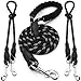 heytech Reflective Dual Dog Leash for 2 Dogs, 5 ft Main Rope with Two 2 ft Auxiliary Ropes, Double Dog Leash 360° Swivel No Tangle Walking (Black)