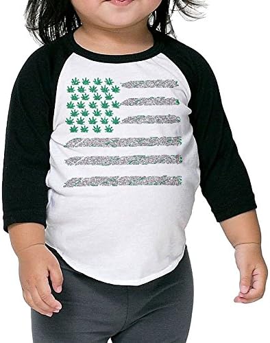 Fdelawe Marijuanna Weed Green USA Flag Children's 3/4 Sleeve Raglan T Shirt Jersey Tee 3 Toddler