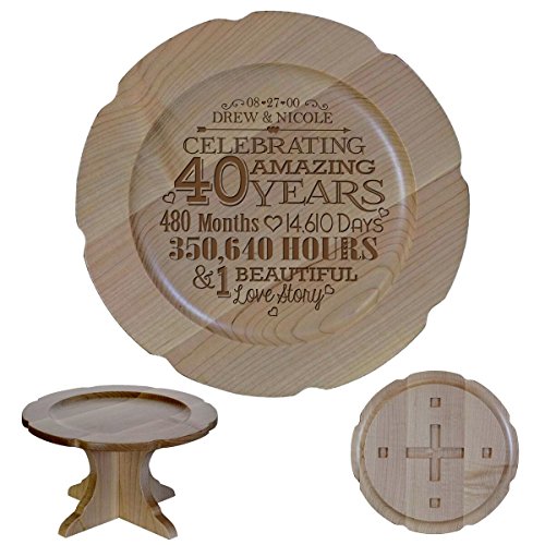 Personalized 40th Wedding Anniversary Maple Cake Stand Gift for Her, Happy 40 Year Anniversary for Him 10