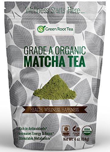 Organic Matcha Green Tea - Authentic Powdered Grade A Green Tea - Perfect for Smoothies, Lattes, and Baking - Green Root Tea (4 OZ. Bag)