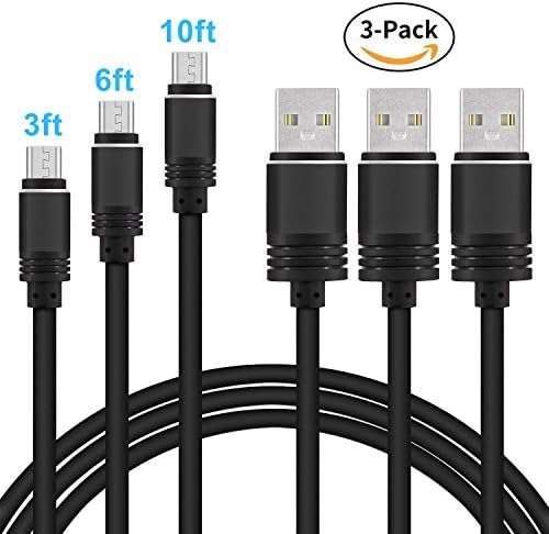 Micro USB Cable, Stanbow Tangle-Free Android Charger Cable, 3-Pack 3ft/ 6ft/ 10ft USB to Micro USB Charging Cable for Android, Sumsung, LG, Nokia, Nexus, Xbox, Xperia Z - Black