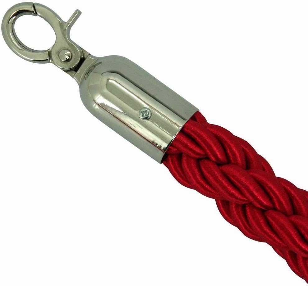 1.5m Twisted Barrier Rope Red/Chrome,Divider Crowd Control Stanchion for Hotel/Bank/Hospital/Playground/Other Public Areas