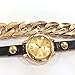Doinshop Women Gold Dial PU Leather Chain Wrap Analog Quartz Wrist Watch Bracelet (Black)