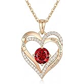 DASIGJID Flower Heart Moissanite Emerlad Birthstone Jewelry Necklaces, S925 Silver Pendant for Women, 18K Gold Plated Jewelry for Her Wife Girlfriend Daughter Mom for Anniversary Birthday Gift - Red