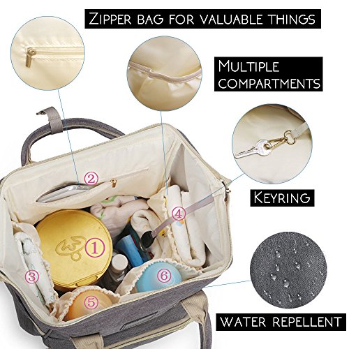 Diaper Bag Backpack with Stroller Straps, Airlab Bag for Baby Large Nappy Bag with Wipes Dispensers for Mom Dad Unisex, Organizer for Baby Clothes, Changing Pad, Bottles and Diaper, Gray