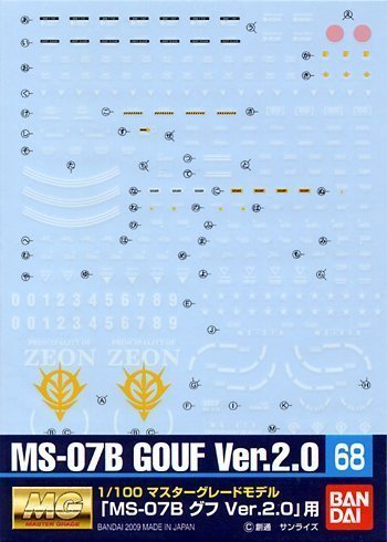 68 MS-07B Gouf Ver.2.0 1/100 MG Water Base Type Masking Seal by Bandai