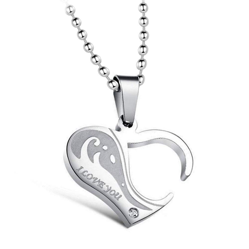 Uloveido Men's Cool Titanium I Love You Necklace Stainless Steel Love Heart Puzzle Matching Necklace Valentine's Birthday Gifts Ideas for Him Boyfriend SN922-MEN
