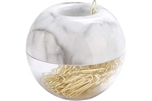 BUQOO Paper Clip Hoider, Marble Magnetic Paper Clip Holder with 100 Gold Paper Clip, 28mm, Modern Paper Clip holder for Desk Supplies Desktop Organizer for Business Office, Home and School