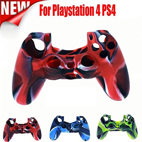 Game Controller Accessories,Ikevan Soft Camouflage Silicone Case Cover For Playstation PS4 Controller (Red)