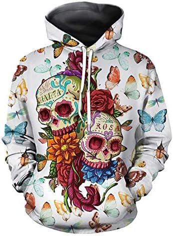 x8jdieu3 Halloween Skull Autumn and Winter Sweatshirt Lovers wear Baseball Uniform Casual Hooded Hoodie Long Sleeve Coat Christmas