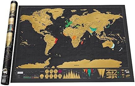 Topmall Scratch Travel Mark World Map Poster Scratchable Personalized Journal Log Creative Gift Black (23"Wx32.5"L)