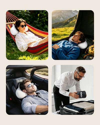 HOMCA Memory Foam Camping Pillow Travel Pillow | Ultralight and Compressible, Ergonomic Cushion for Backpacking with Breathable Cover, Hiking, Car and Office, 40 x 20 x 10 cm