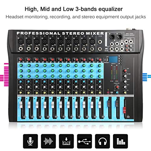 CT12 10 Mono & 2 Stereo Input 12 Channel Professional USB Mixer Console High & Middle & Low 3-bands Vocal Effect Processor