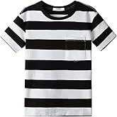 DILBYKE Boys Girl Short Sleeve Striped Crew Neckline T-Shirts Kid Tee, Cotton, 2-14Years, Loose Fitting