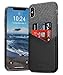Bigphilo Wallet Case for 5.8'' iPhone Xs 2018, Mix Series Soft-Touch Fabric Protective Cover with Synthetic Leather Card Holder/Slot Compatible iPhone Xs - Black/Black