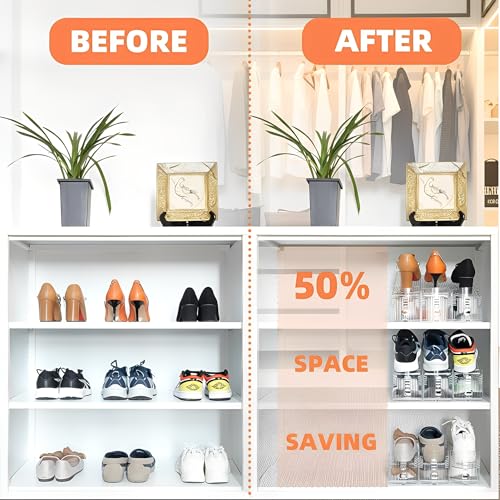 Beauenty 10 pcs Shoe Slots Organizer, Adjustable Shoe Organizer, Space-Saving Shoe Stacker for Closet Storage, Durable Shoe Slots with 3 Adjustable Heights and Anti-Slip Design,Fits Most Shoes
