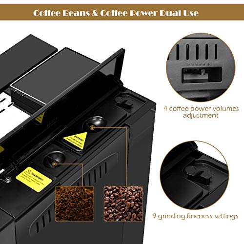 COSTWAY Super Automatic Espresso Machine, AllInOne Design, 19 Bar