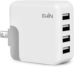 Ewin USB充電器 24W急速充電 4USBポート ACアダプター Smart IC搭載 合計4.8A出力 折りたたみ式プラグ TypeC、USB、ゲーム機などに対応 PSE認証済【iPhone & iPad & Android & iOS 対応】 (白)