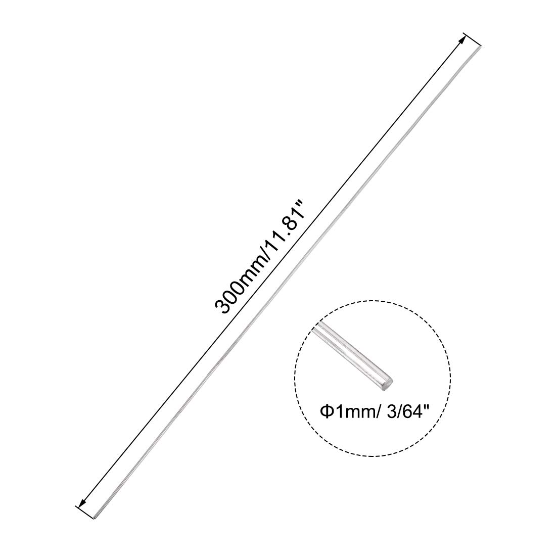 sourcing map 1mm x 300mm 304 Stainless Steel Solid Round Rod for DIY Craft - 2pcs - Image 3