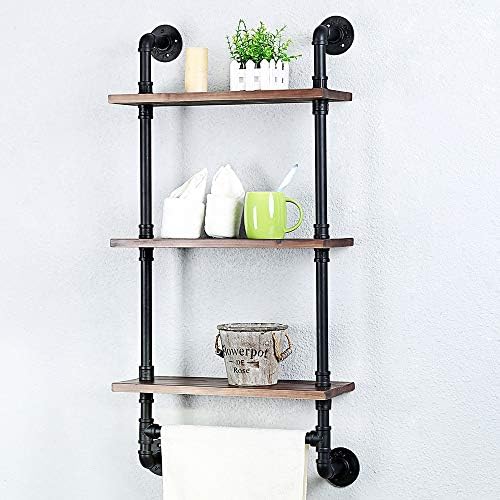 Industrial Pipe Shelf Bathroom Shelves Wall Mounted,19.6in Rustic Wood Shelf with Towel Bar,3