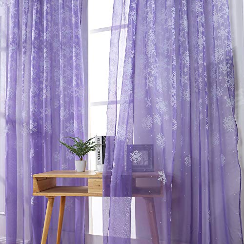 Promisen Christmas Curtains,1PCS Modern Christmas Window Snowflake Voile Drape Valance Curtains for Dining Room,Living Room,Bedroom,100cm x 200cm (Purple)
