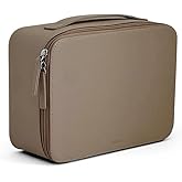 MELINE Leather Makeup Bag with Brush Holder,Travel Cosmetic Case for Women,Large Capacity Waterproof Toiletry Bag with Handle,Stylish and Durable Makeup Organizer (Taupe)