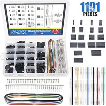 Glarks 1191Pcs 2.54mm Pitch 1 2 3 4 5 6 7 8 9 10 Pin Housing Connector and Male Female Crimp Pins with Pin Header and 10 Wire Rainbow Color Flat Ribbon IDC Cable Compatible with Dupont Connector Kit