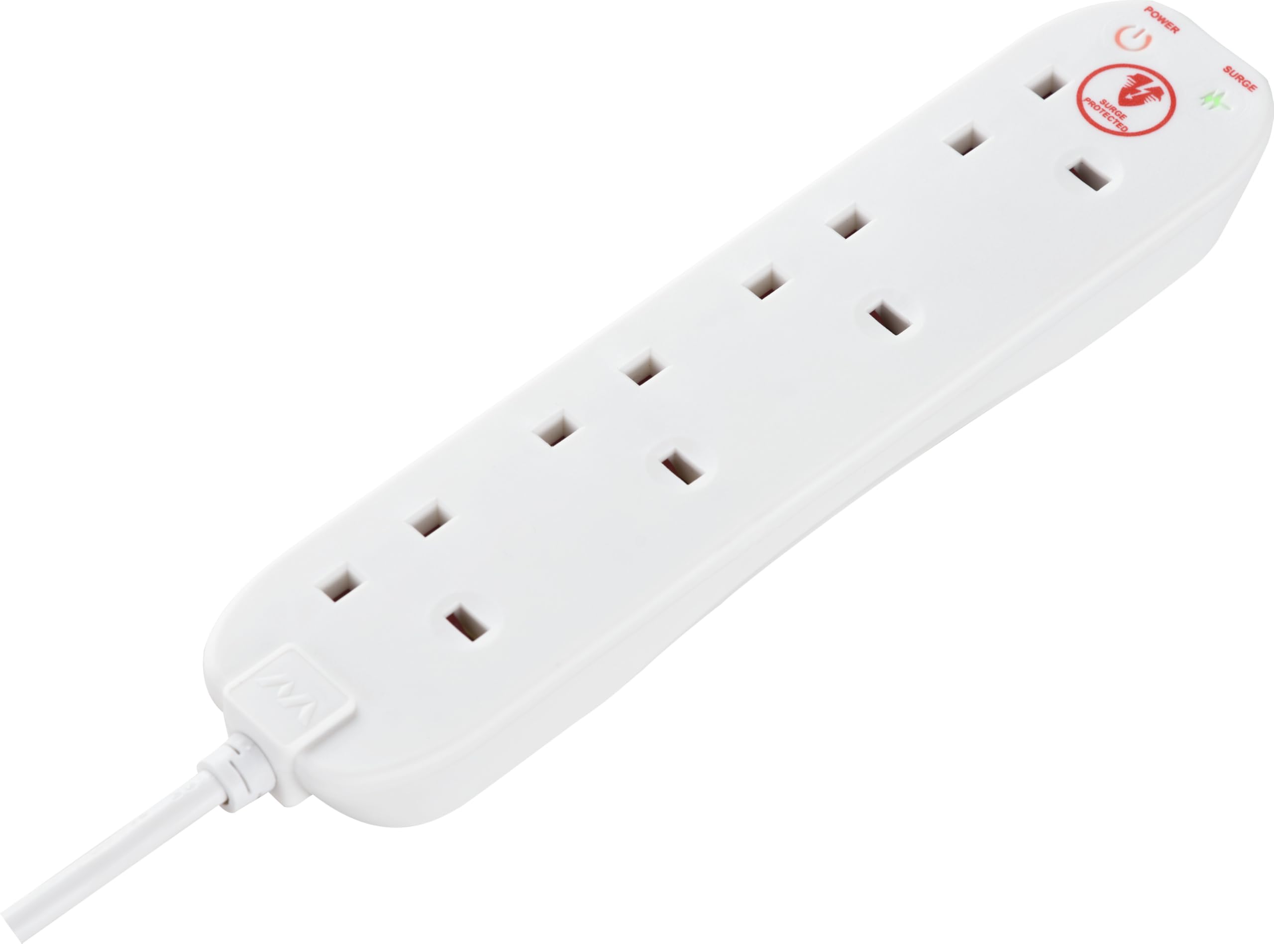 Masterplug Four Socket Extension Lead, 2 Metre Cable, Surge Protection, Power and Surge LED Indicators, Unswitched, 4-Way Plug Extension Cable, Power Strip, White, 13A, 4G, 2m, SRG42N
