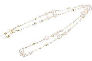 WESIEVYA Gold Metal Eyeglass Chain with Pearls, Women’s Spectacle String Lanyard for Glasses, Mask, and Neck