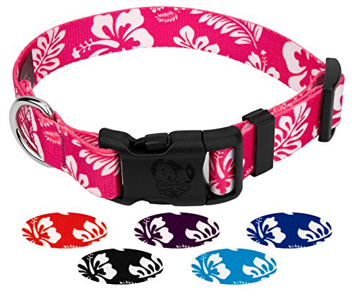 Country Brook Petz - Deluxe Pink Hawaiian Dog Collar - Made in The U.S.A. - Hawaiian Collection Featuring Tropical Designs (1 Inch, Medium)