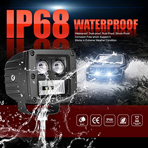 LED Cubes, OFFROADTOWN 2PCS 64W LED Pods 3 Inch Off Road Lights Osram LED Driving Lights Spot Flood Combo LED Cubes Fog Lights Square LED Work Light Bar for Truck Jeep SUV ATV UTV Offroad Boat