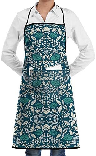 QIAOJIE Teal, White, and Blue Flowers Chef Apron Funny Heavy-Duty Aprons for Grilling, BBQ, Baking or Cooking