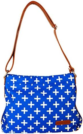 Crosses Hobo Crossbody Bag by White Elm | Canvas & Vegan Leather | White or Blue