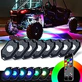 Xprite Victory Series RGB LED Rock Lights Multicolor Neon LED Light Kit w/Bluetooth Controller, Timing, Flashing, Music Mode for Underglow Off Road Truck SUV - 8 Pods