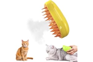 MRLIANCE 3 in 1 Self Cleaning Cat Brush for Removing Tangled Hair and Massage - Spray Grooming Brush for Cats (Yellow)