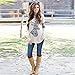 FULLIN Women Casual Elk Long Sleeve Round Neck Splice Pullover Shirt Blouse Top