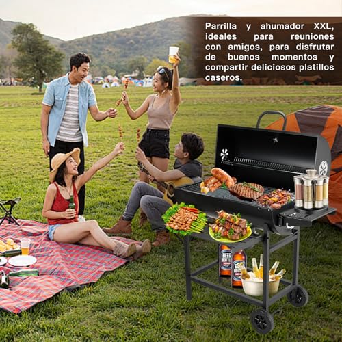TEENO Charcoal Barbecue with XXL Cooking Grill, Anti-Burning Gloves, Thermometer, Ash Drawer, Adjustable Vent, Large Barbecue (Basic)