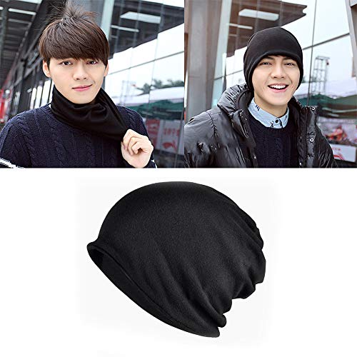 Unisex Cotton Beanies Hat Fashion Cap Sleeve Head Cap for Women and Men (Black)