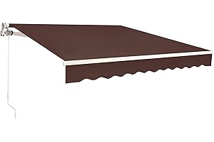 MCombo 12x10 Feet Manual Retractable Patio Door Window Awning Sunshade Shelter Outdoor Canopy, 1210 (Coffee Brown)